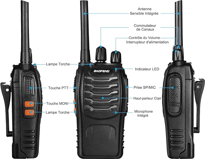 Talkie walkie de chasse Baofeng vue de profil
