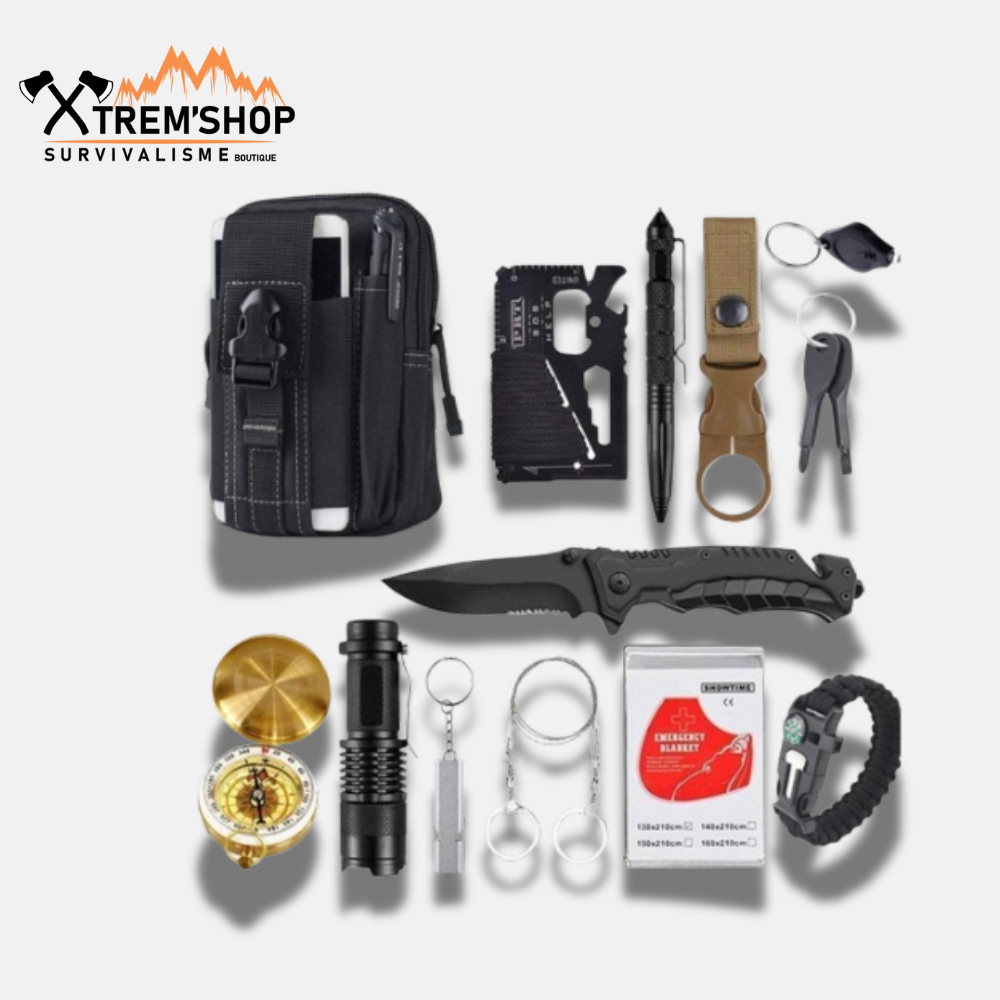Kit de survie de poche noir compact