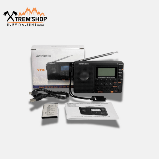 radio v115 de survie vue de face