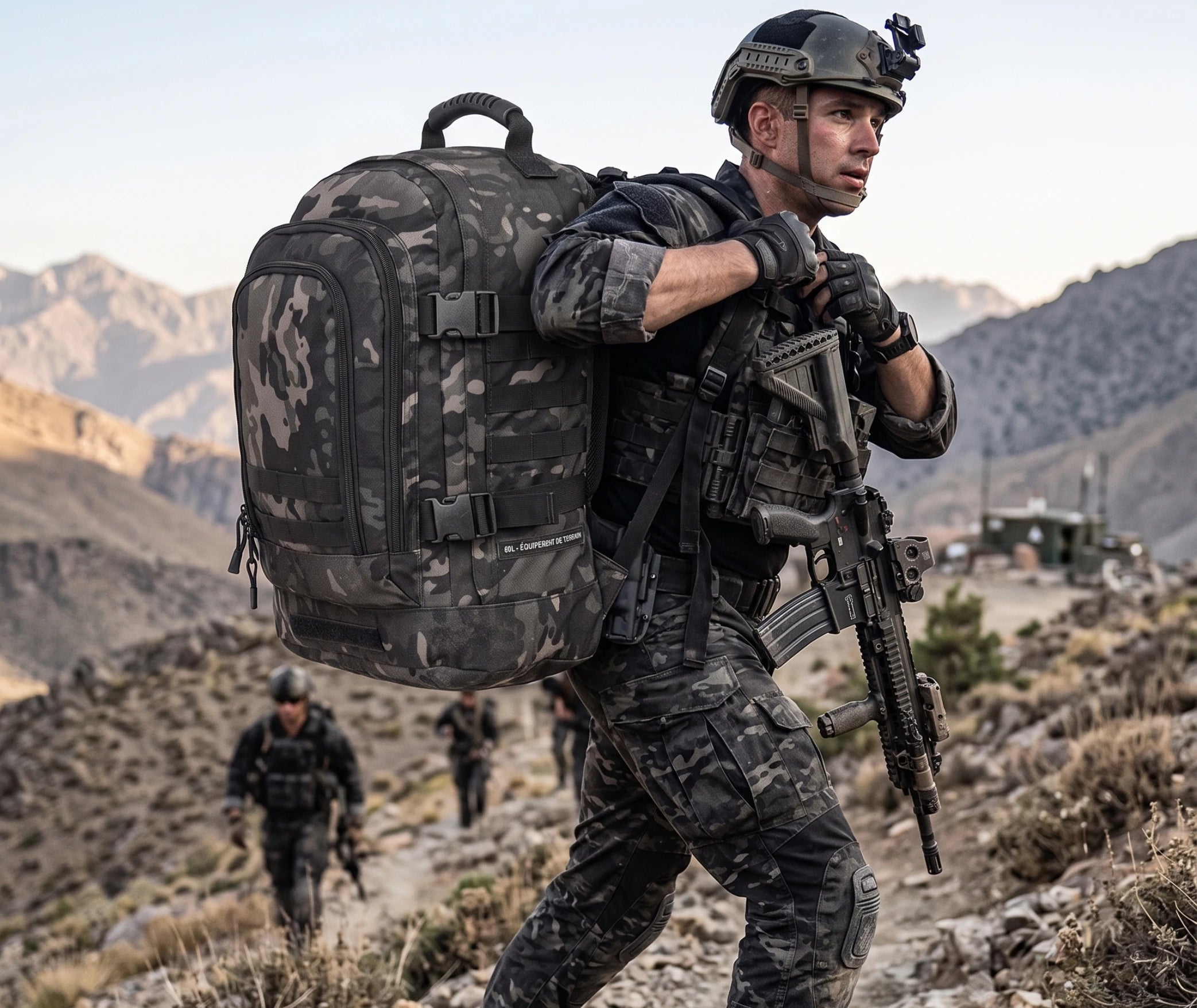 sac à dos militaire 60l porté sur le dos