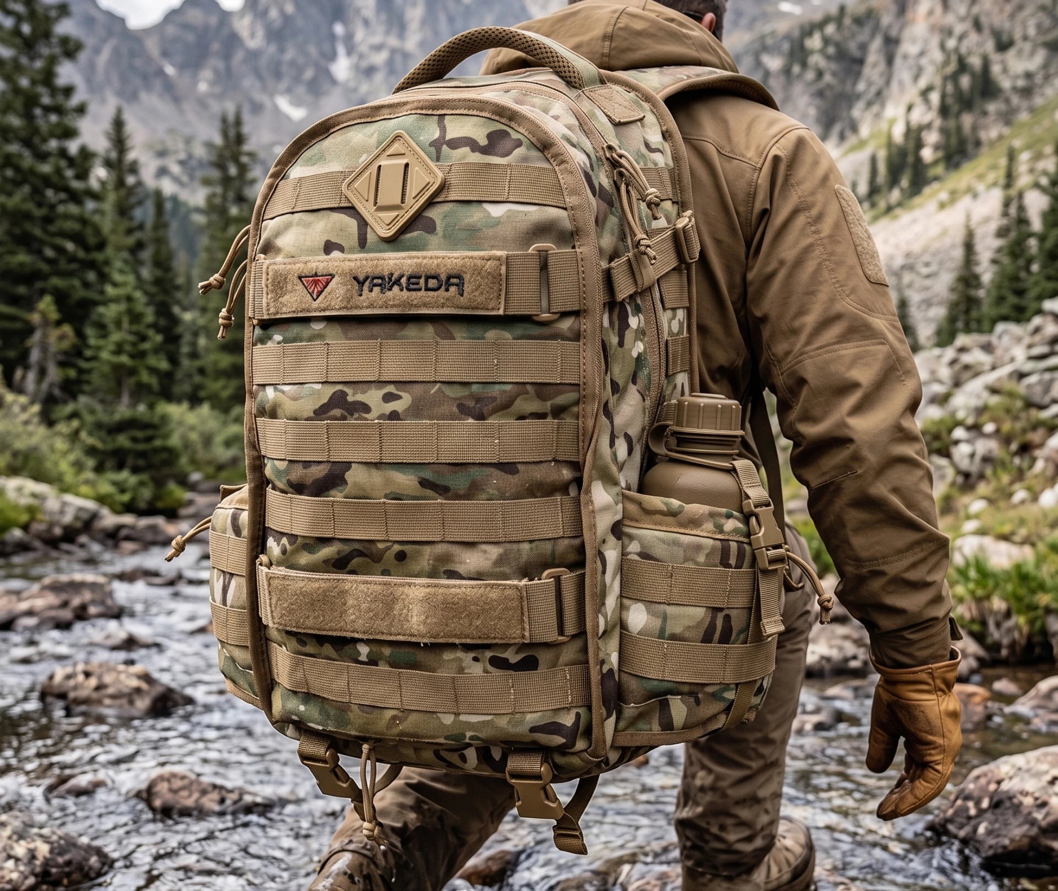 sac à dos camo 40 litres porté sur le dos