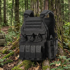 Gilet Tactique De Combat Noir en pleine nature