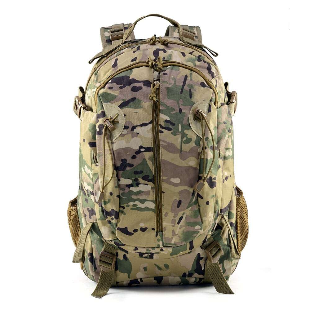 sac à dos camouflage militaire compartiments ouverts