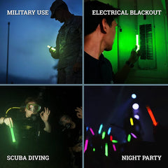 10 bâtons fluorescents de survie vue d'ensemble