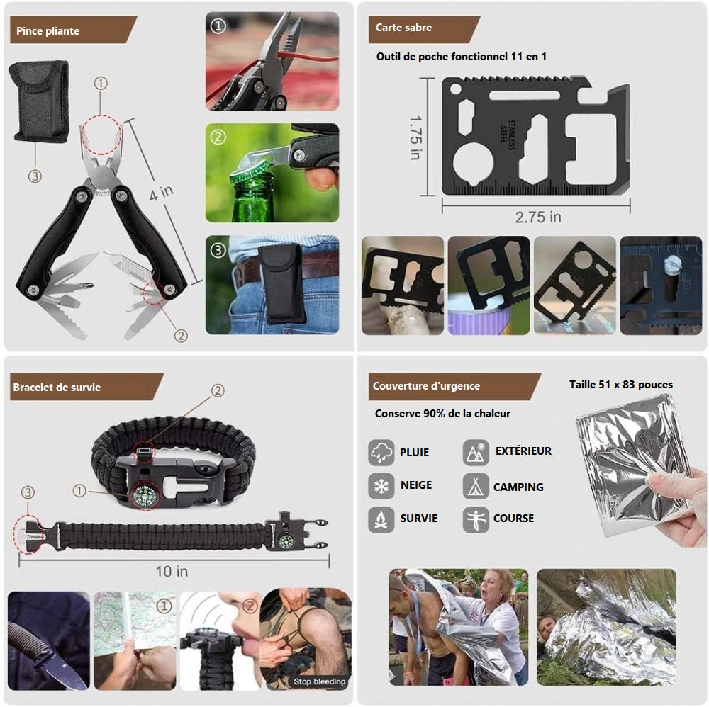 Kit de survie voyage matériel d'urgence