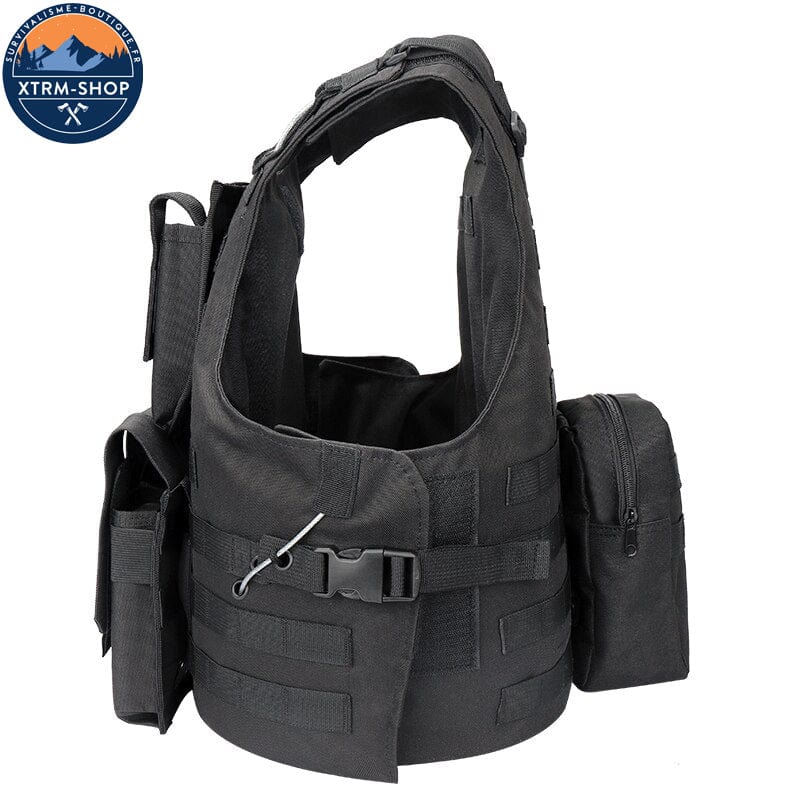 gilet tactique noir souple vue de trois quarts