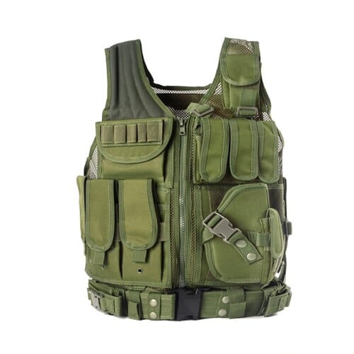 gilet tactique sans manche militaire coloris vert