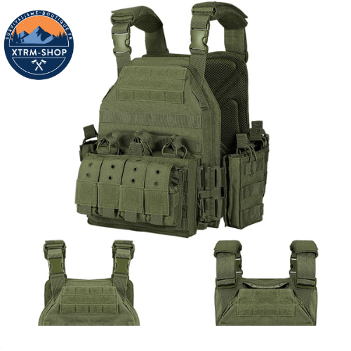 gilet tactique vert de combat vue latérale
