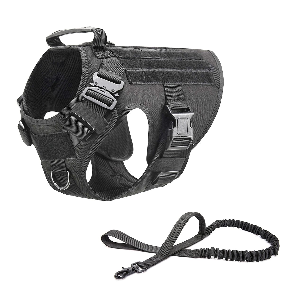 Harnais et laisse tactique chien noir taille S