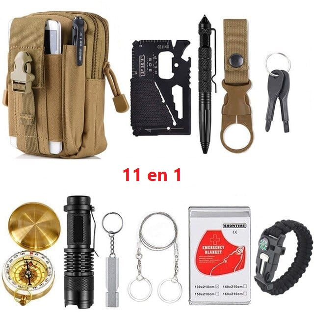 Kit de survie de poche khaki outils multifonctions