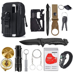 Kit de survie de poche noir contenu détaillé