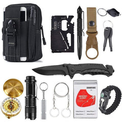 Kit de survie de poche noir vue d'ensemble