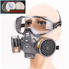 masque à gaz double filtre porté
