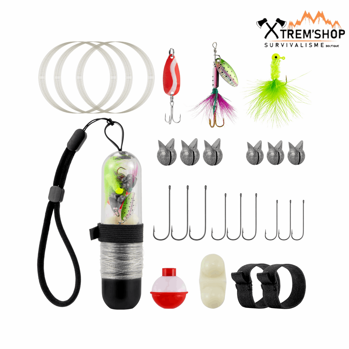 kit de pêche 25 pièces vue de face