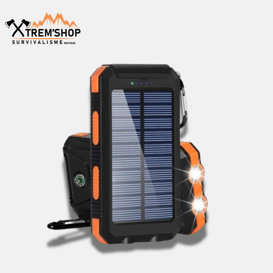 Batterie solaire de randonnée orange en utilisation