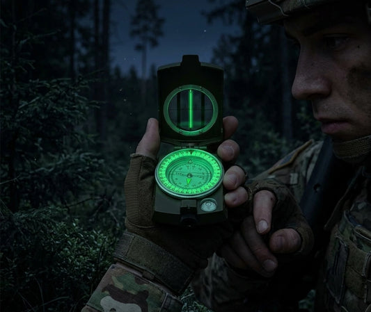 boussole militaire fluorescente en main
