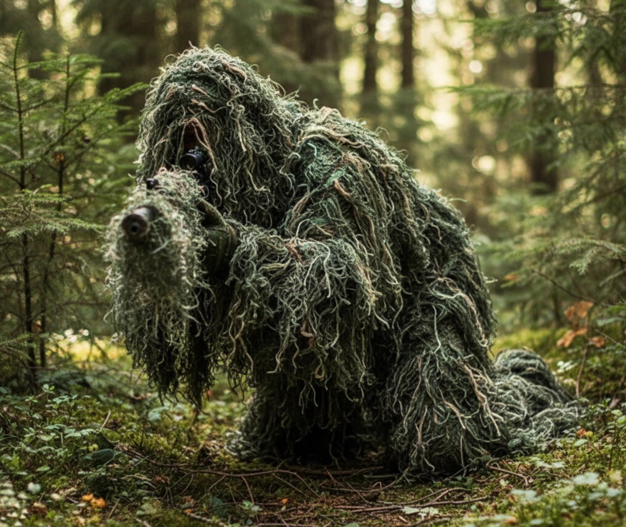 camouflage ghillie militaire porté en situation