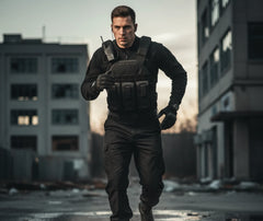 gilet tactique noir de sécurité porté en situation