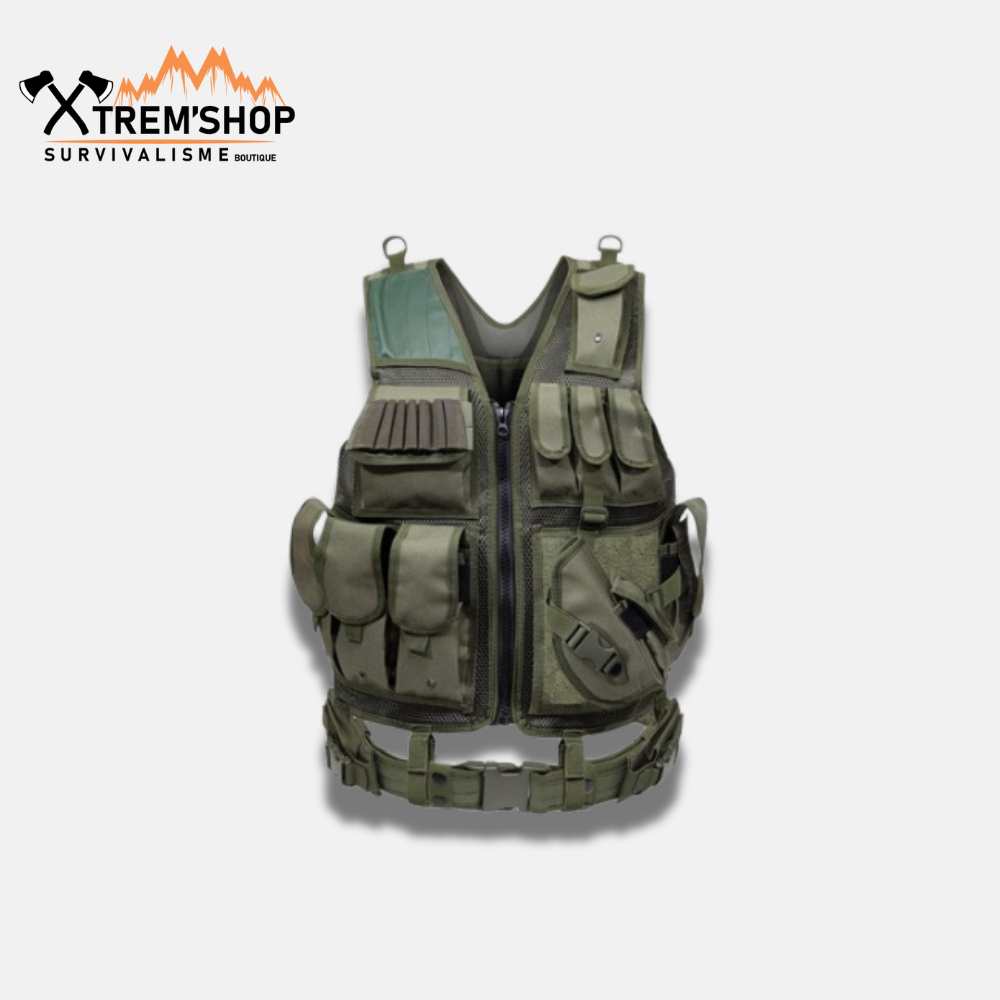 gilet tactique sans manche kaki vue de face