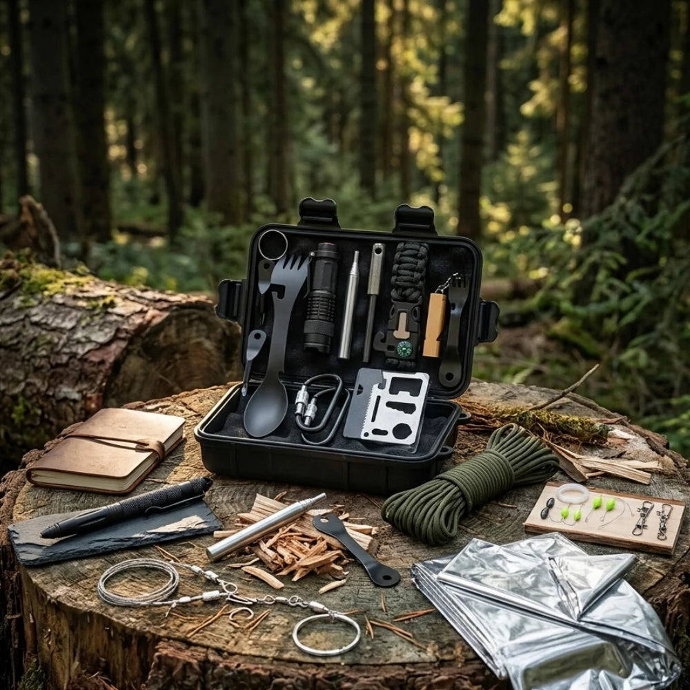 kit de survie bushcraft hero premium fond sombre