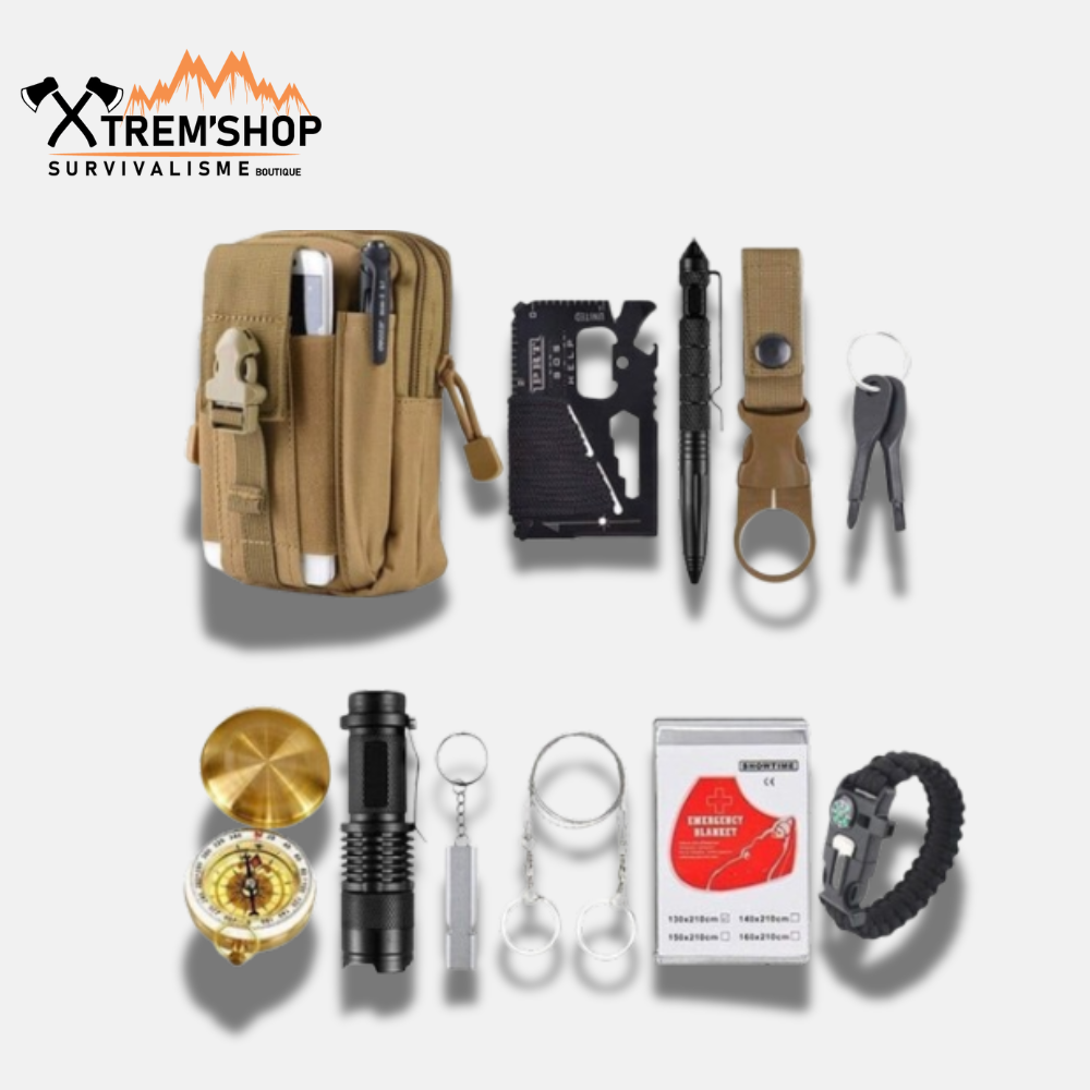 Kit de survie de poche khaki compact