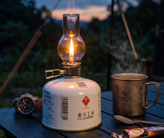 lampe à gaz portable de camping allumée