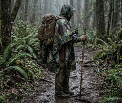 poncho imperméable camouflage de survie porté de profil