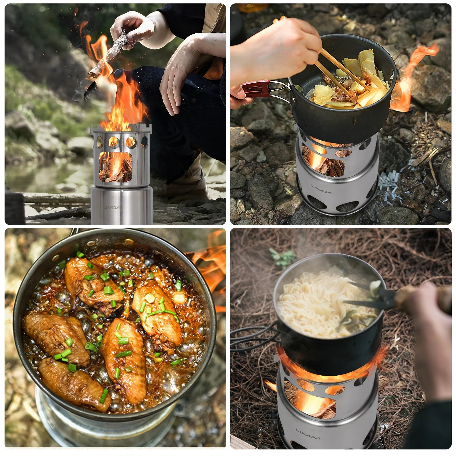 poêle à bois portable lixada montée en utilisation