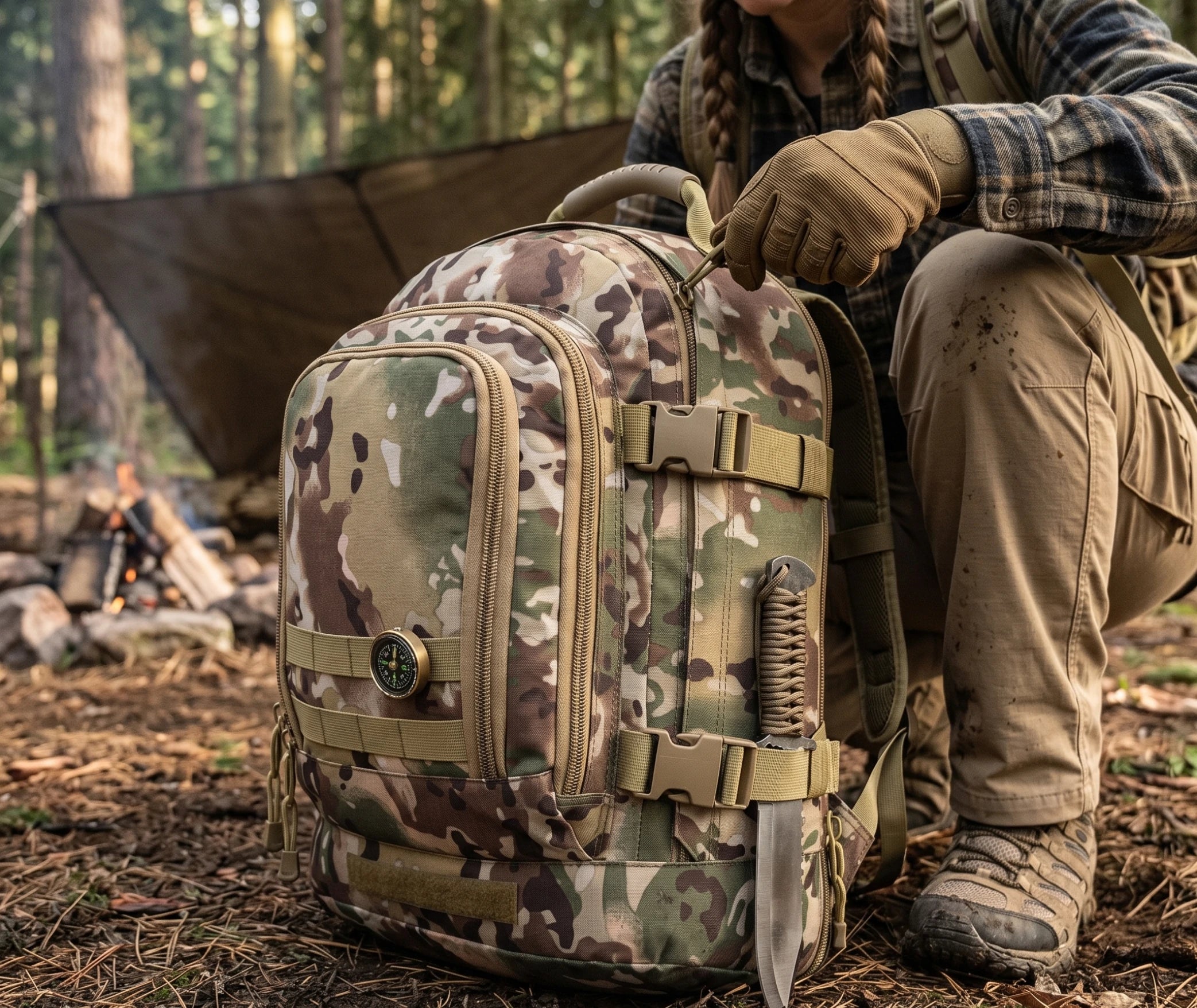 sac à dos survivalisme 50l porté sur le dos