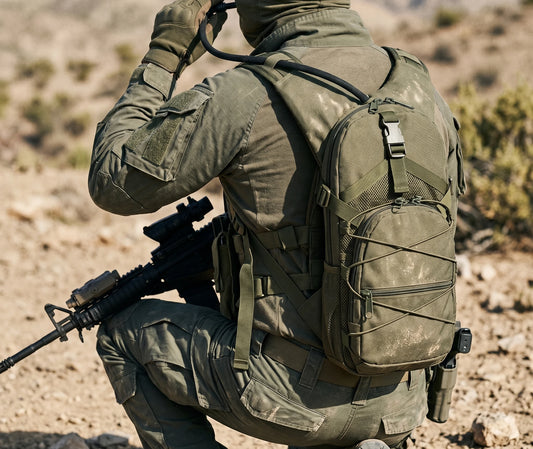 sac à dos militaire minimaliste porté sur le dos