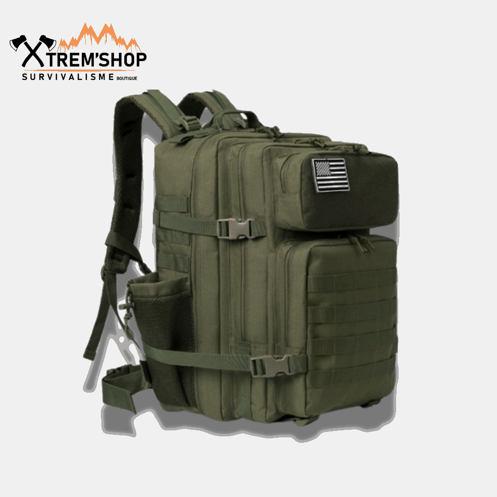 Sac à dos de survie 50L vert militaire vue arrière