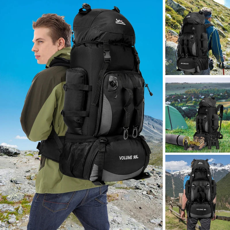 Sac à dos de randonnée 90L imperméable compartiments ouverts