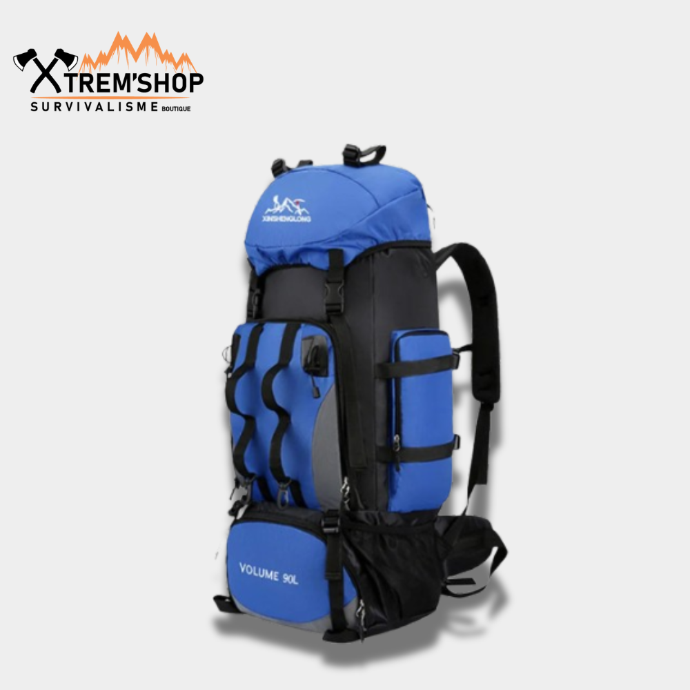 Sac à dos de randonnée 90L imperméable coloris bleu