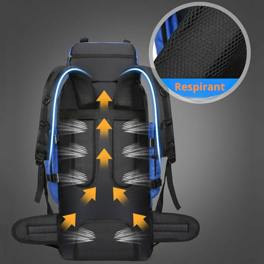 Sac à dos de randonnée 90L imperméable vue de dos