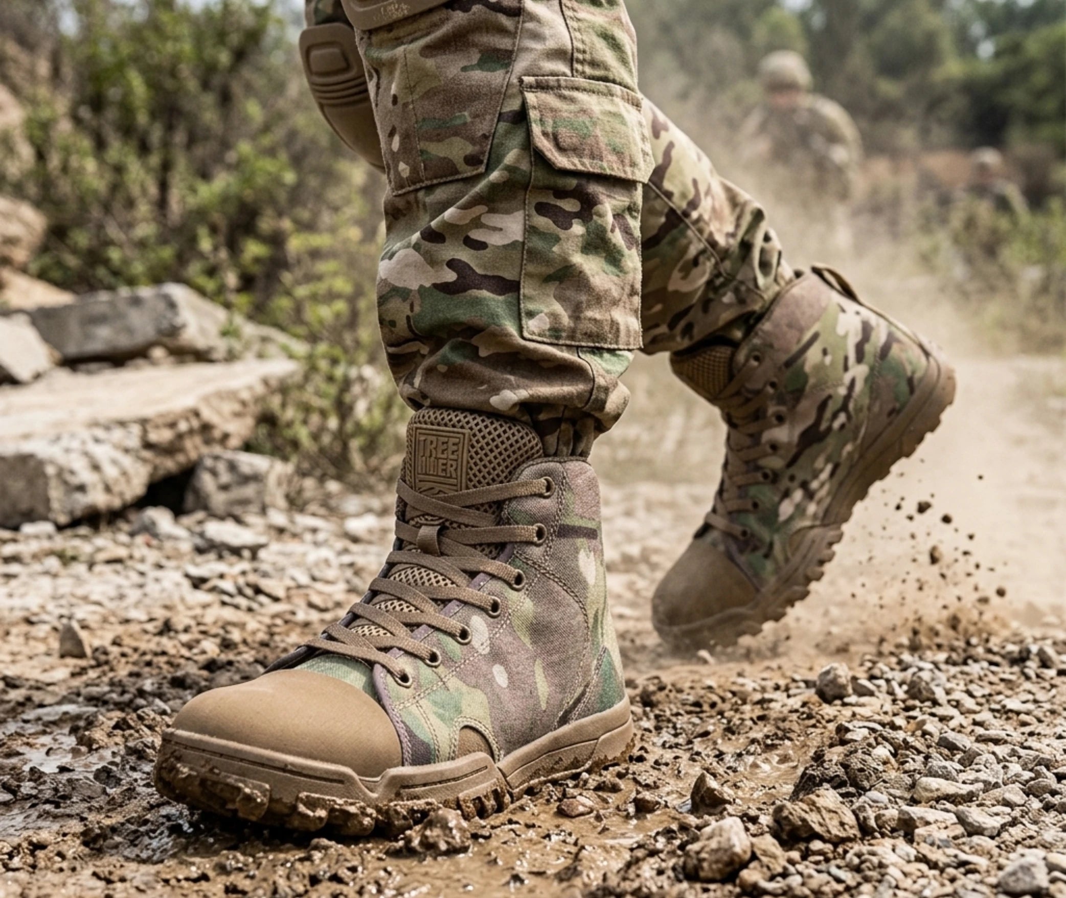 chaussure militaire camouflage en situation