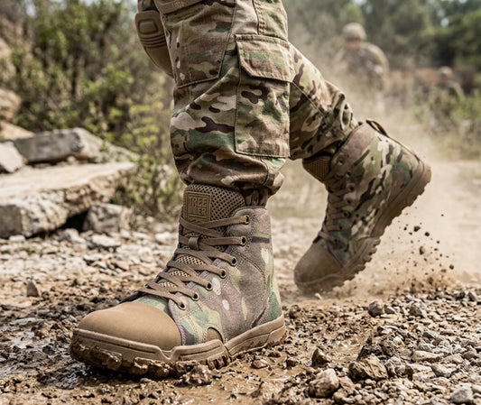 chaussure militaire camouflage en situation