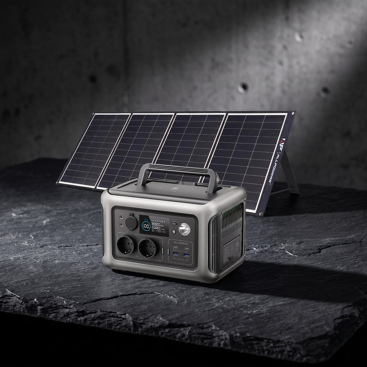 Générateur Solaire ALLPOWERS R600 – 600W, 299Wh — Hero premium fond sombre