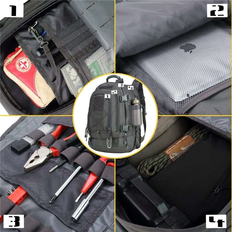 Sac à dos survivalisme 60L compartiments ouverts