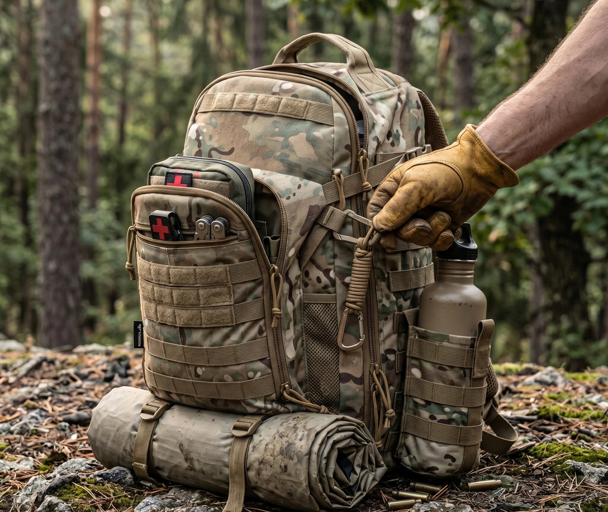 sac à dos de survivalisme porté sur le dos