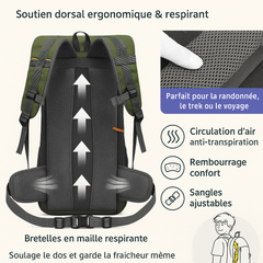 sac à dos de voyage 50l imperméable vue de trois quarts