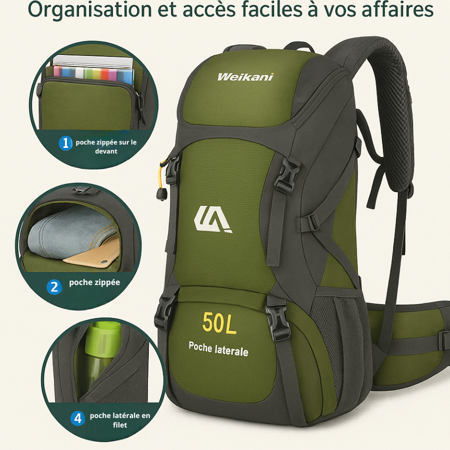 sac à dos de voyage 50l imperméable caractéristiques