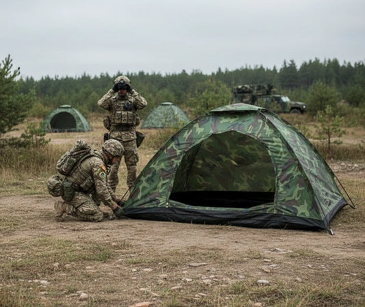Tente militaire montée en extérieur