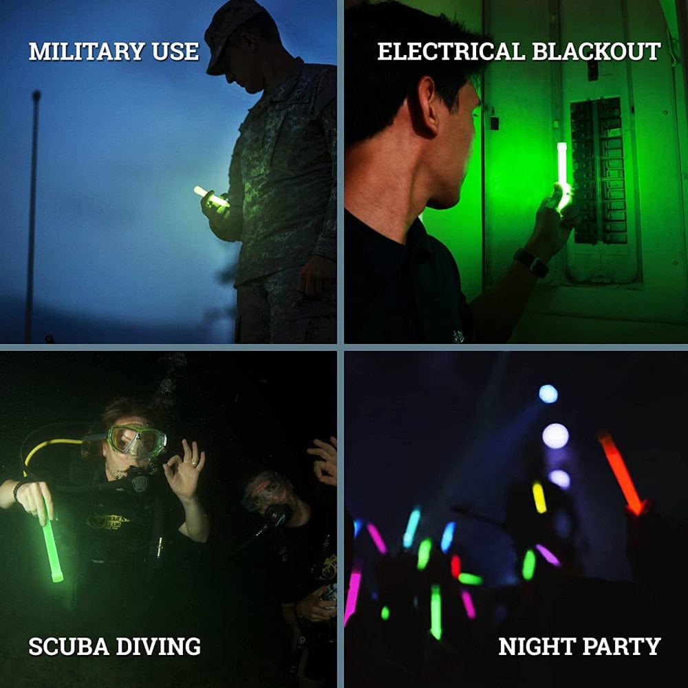 10 bâtons fluorescents de survie vue d'ensemble