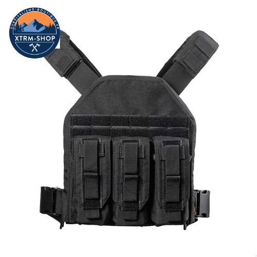 gilet tactique noir de sécurité vue de trois quarts
