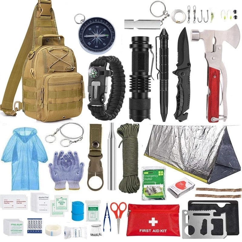 Kit de survie 14 en 1 sac khaki