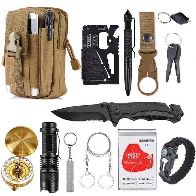 Kit de survie khaki contenu détaillé