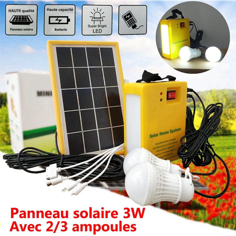 kit lumière solaire de camping installé sous tente