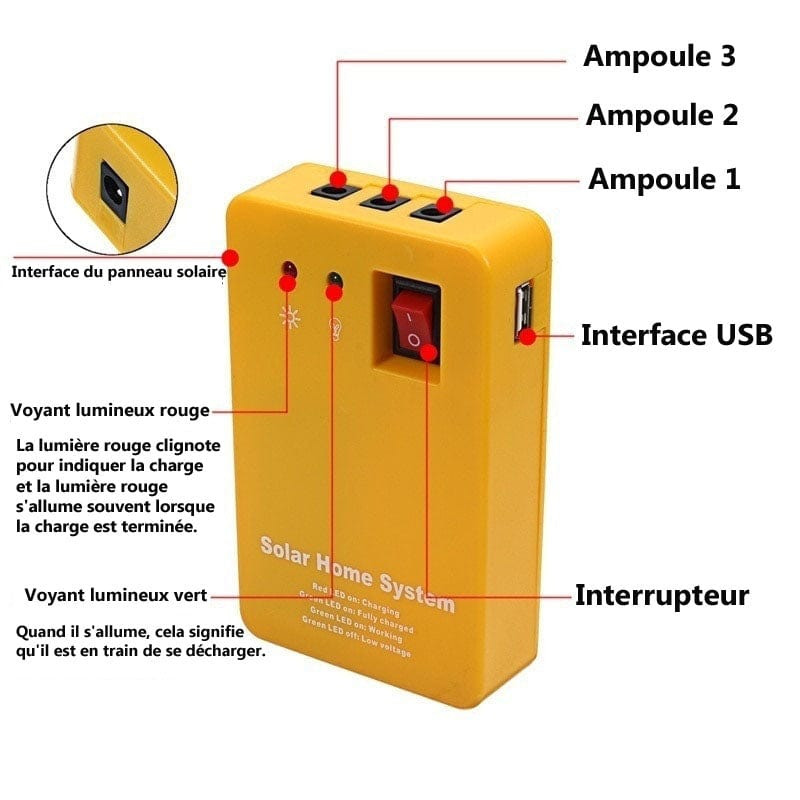 kit lumière solaire de camping contenu détaillé