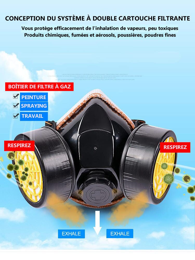 masque à gaz de survie vue de trois quarts