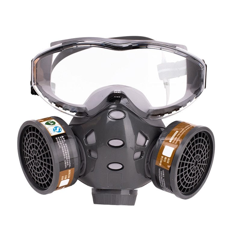 masque à gaz double filtre vue de trois quarts